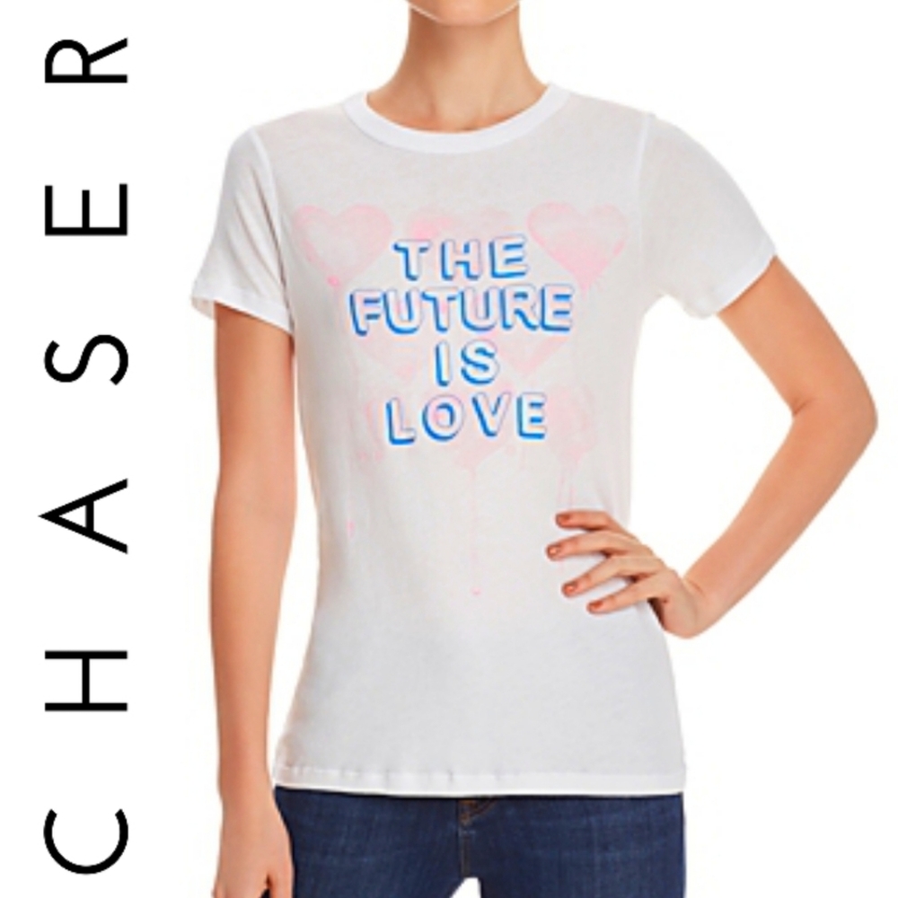 Chaser The Future is Love Short Sleeve Graphic Top Size Medium Fitted Tee